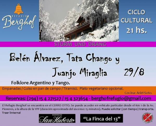 Bel&eacute;n &Aacute;lvarez, Tata Chango y Juanjo Miraglia.  M&uacute;sica popular, Folklore Argentino, Tangos.