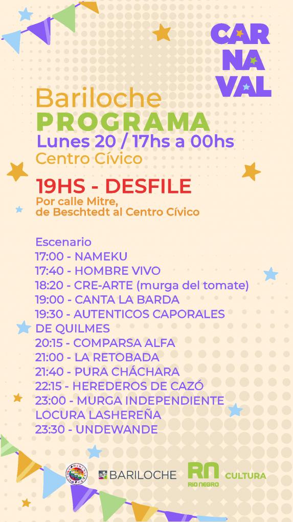 Programa Carnaval de Bariloche Lunes 20