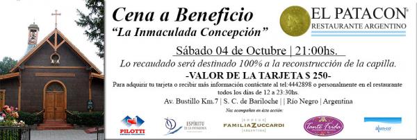 Cena a Beneficio &#147;La Inmaculada Concepci&oacute;n&#148; en El Patac&oacute;n, 4-Oct 21hs (Av Bustillo km 7)