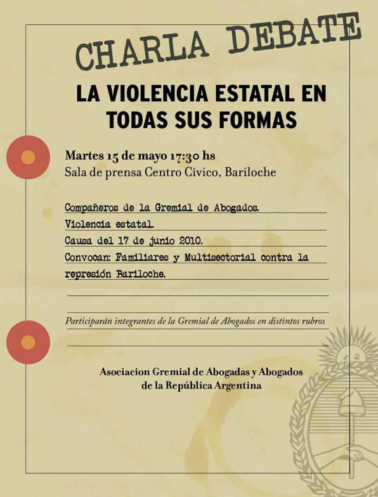 Charla-debate: Violencia estatal en todas sus formas, causa 17 de junio