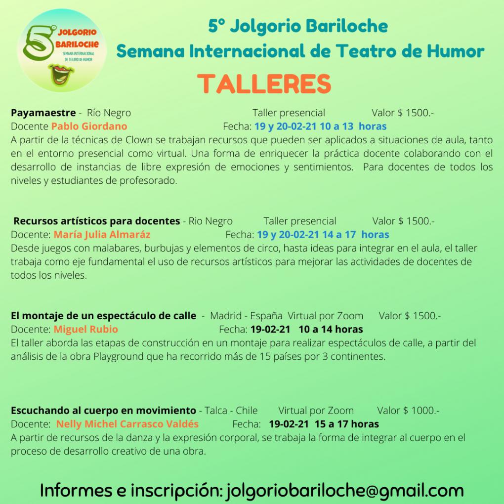 5&deg; Jolgorio Bariloche - Semana Internacional de Teatro de Humor: Talleres