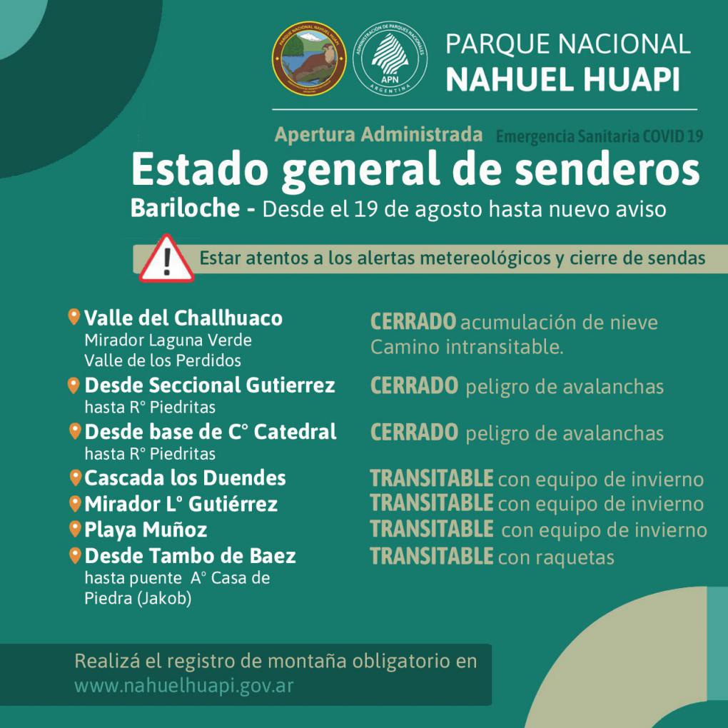 Estado de senderos a partir del 19 de agosto