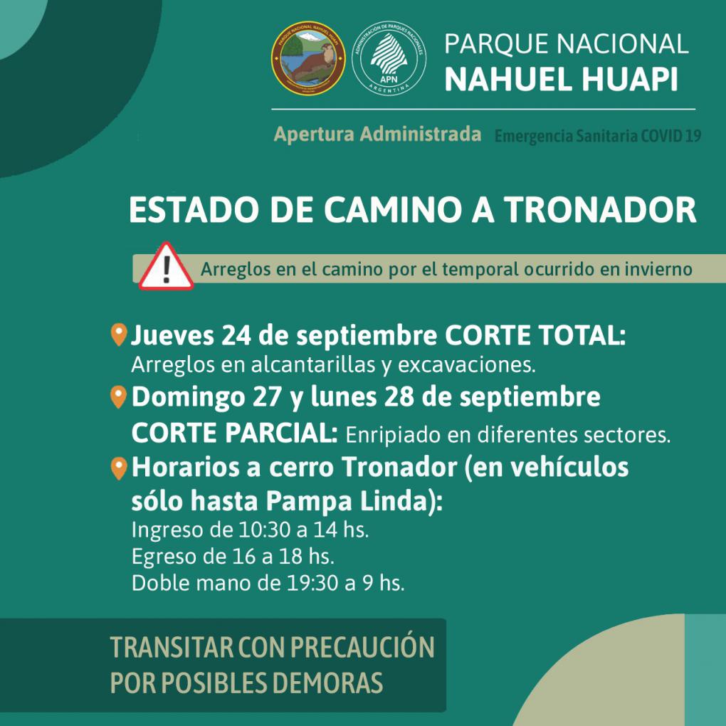 Cronograma de cortes totales y parciales por mejoras en el camino a Cerro Tronador