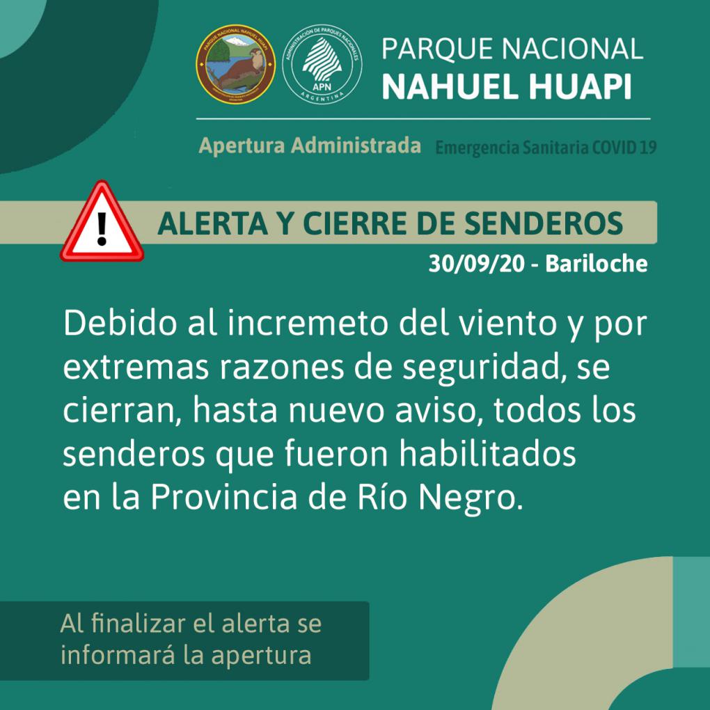 Cierre total de senderos en la zona de la Provincia de R&iacute;o Negro por el incremento del viento