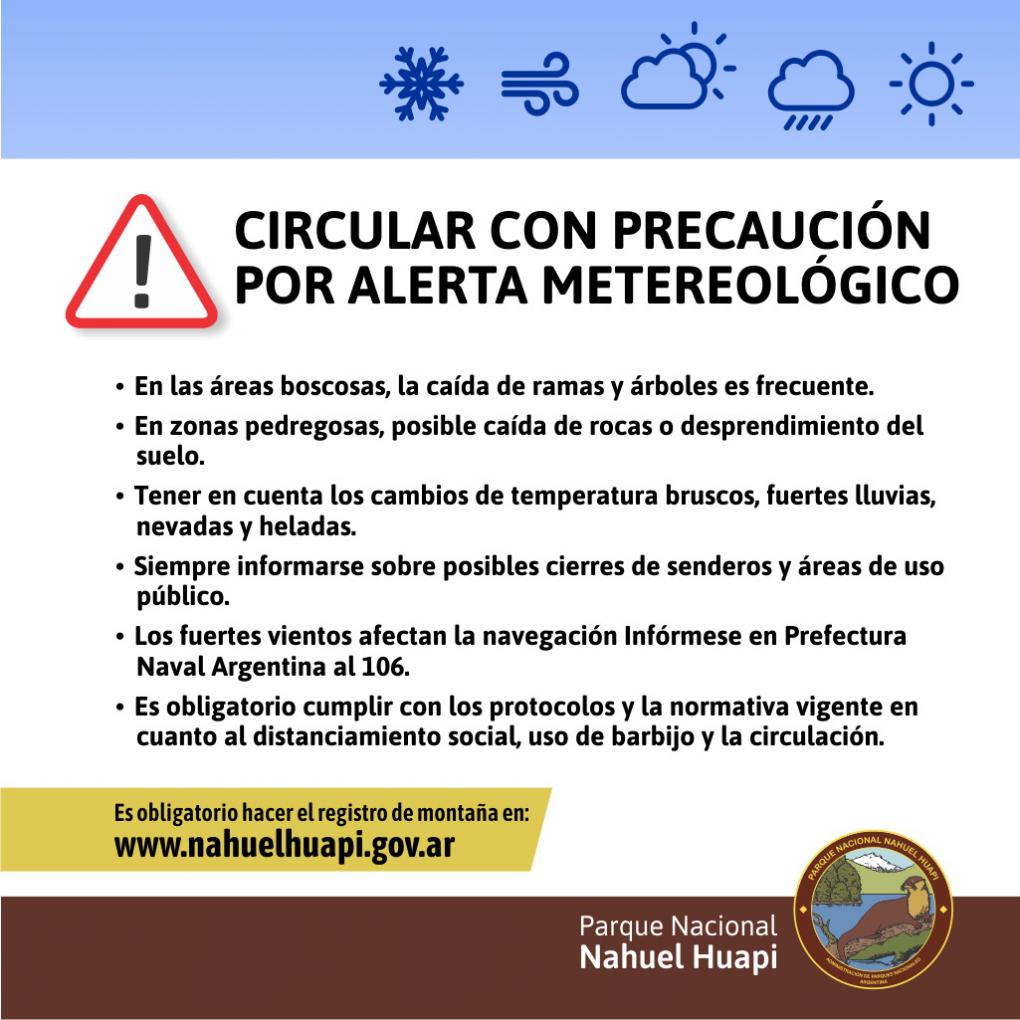 Precauci&oacute;n por  fuertes vientos en el Parque Nacional Nahuel Huapi y Parque Nacional Los Arrayanes