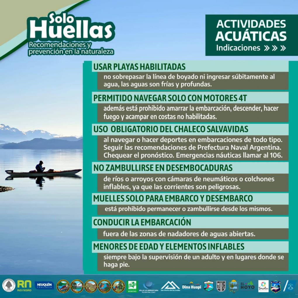 Prevenci&oacute;n y cuidados al realizar actividades acu&aacute;ticas  Campa&ntilde;a regional &#147;Solo Huellas. Recomendaciones y cuidados en la naturaleza&#148;