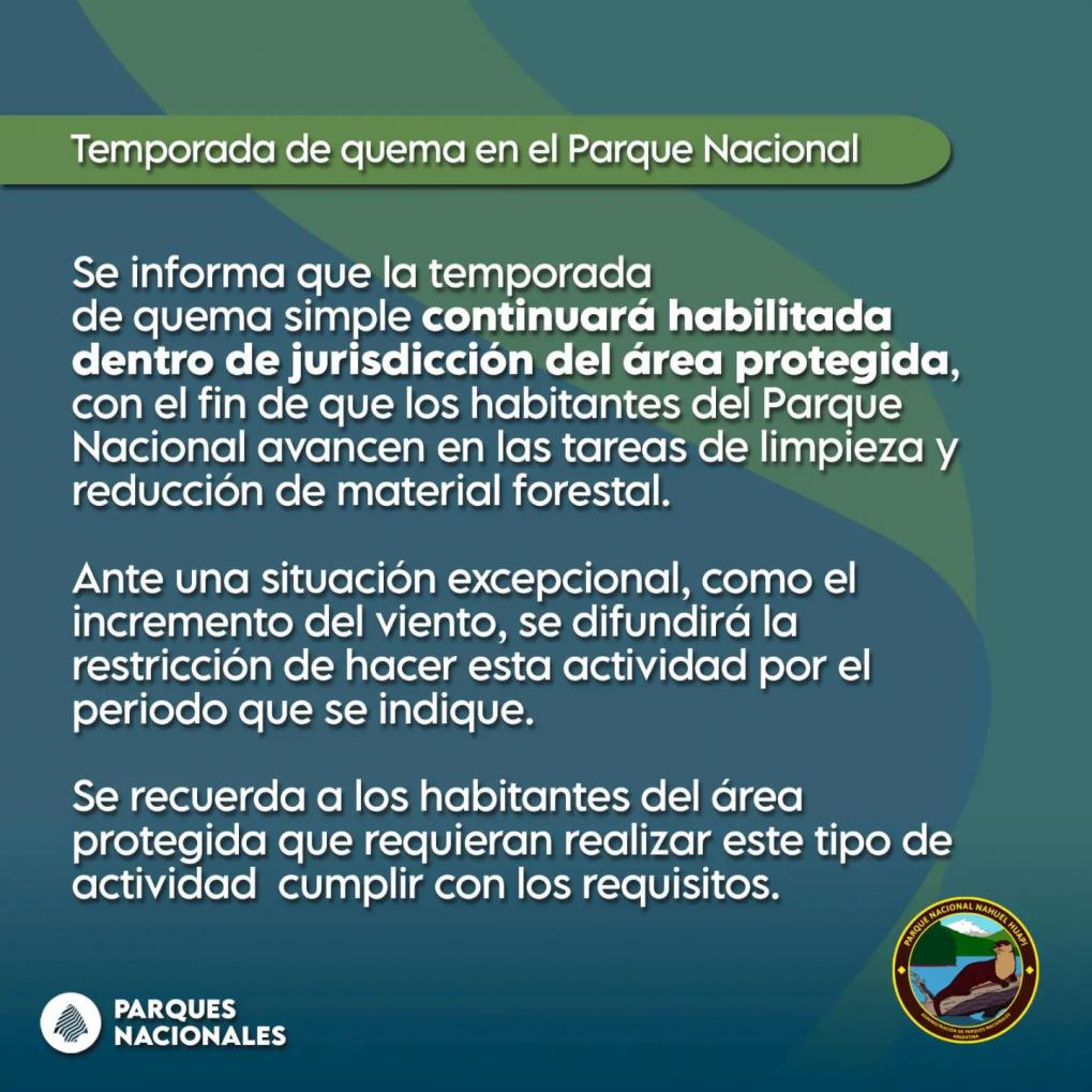 &#8252;&#65039;Contin&uacute;a la temporada de quema dentro del Parque Nacional Nahuel Huapi