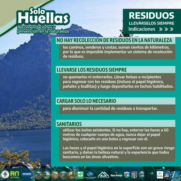 Llevarse los residuos siempre. Campa&ntilde;a regional Solo Huellas. Recomendaciones y cuidados en la naturaleza