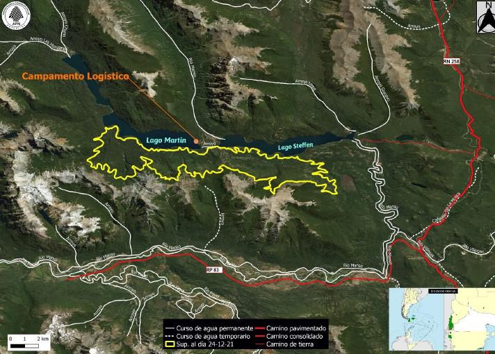 INCENDIO COMPLEJO LAGO MARTIN REPORTE DE SITUACION N&deg; 2 COE REGIONAL / 24-12-21