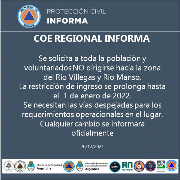 INCENDIO COMPLEJO LAGO MARTIN REPORTE DE SITUACION N&deg; 4 COE REGIONAL / 26-12-21 / HORA DE CIERRE 18:00hs.