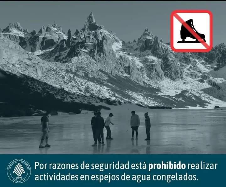 Por seguridad est&aacute;n prohibidas todas las actividades recreativas en espejos de agua congelados en todo el Parque Nacional Nahuel Huapi