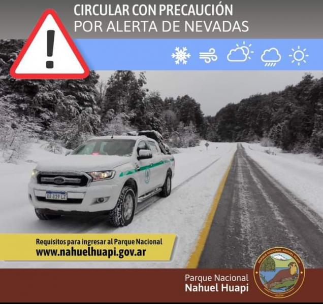 Precauci&oacute;n por fuertes vientos y nevadas en el Parque Nacional Nahuel Huapi y Parque Nacional Los Arrayanes