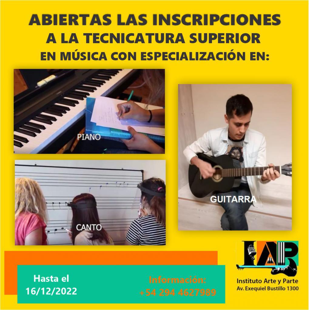 Tecnicatura Superior de M&uacute;sica con Especializaci&oacute;n en Canto/ Guitarra o Piano 