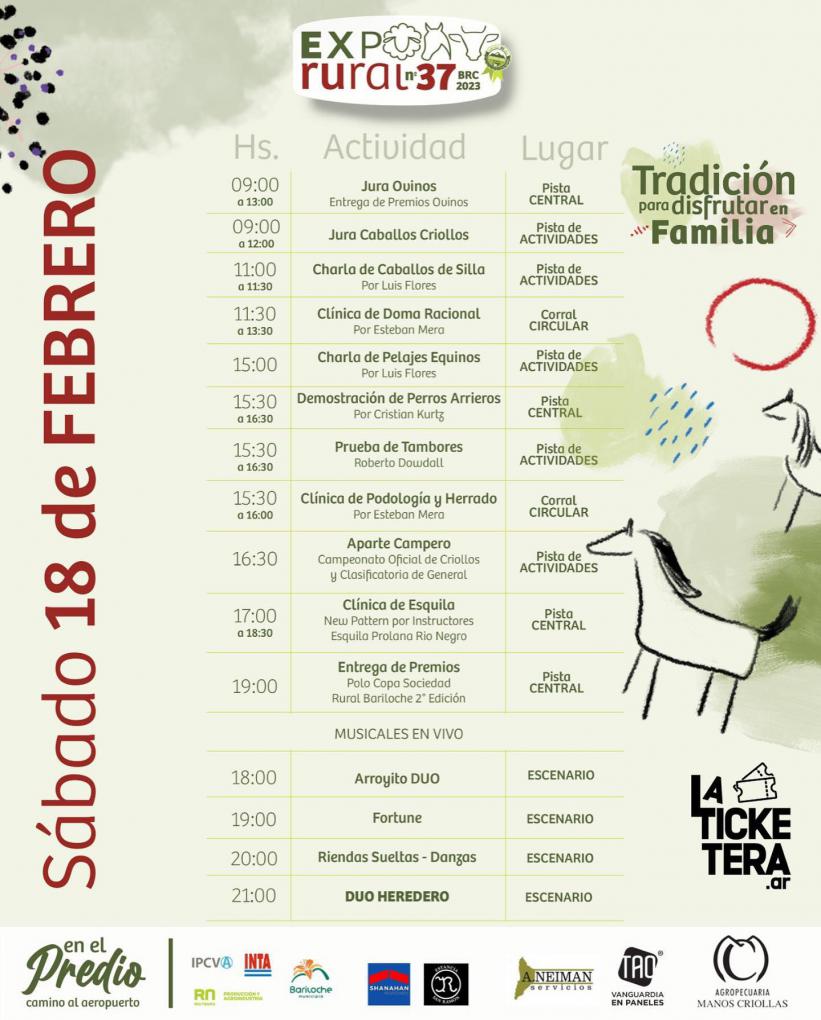 EXPO RURAL 37 programa de actividades S&aacute;bado 18