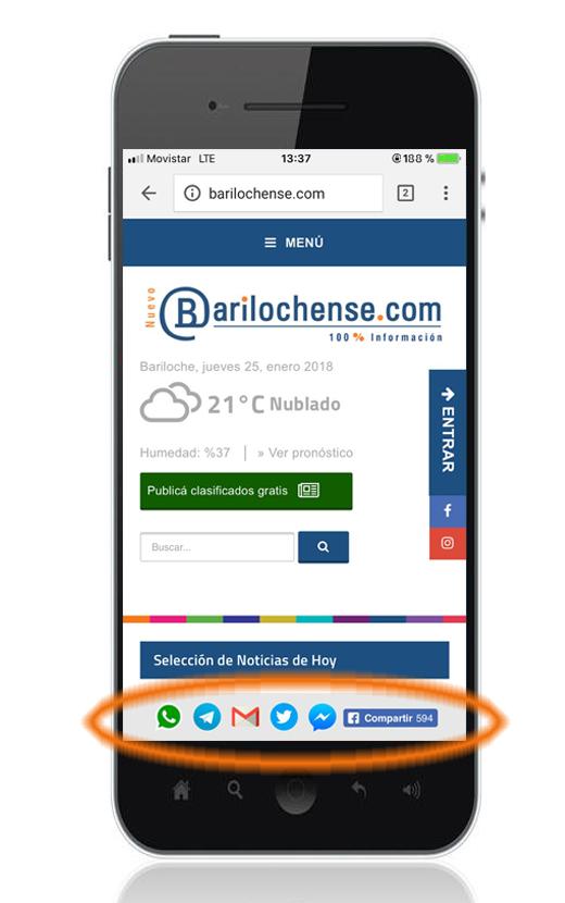 Ahora pod&eacute;s compartir Barilochense.com en todas las redes desde tu celular