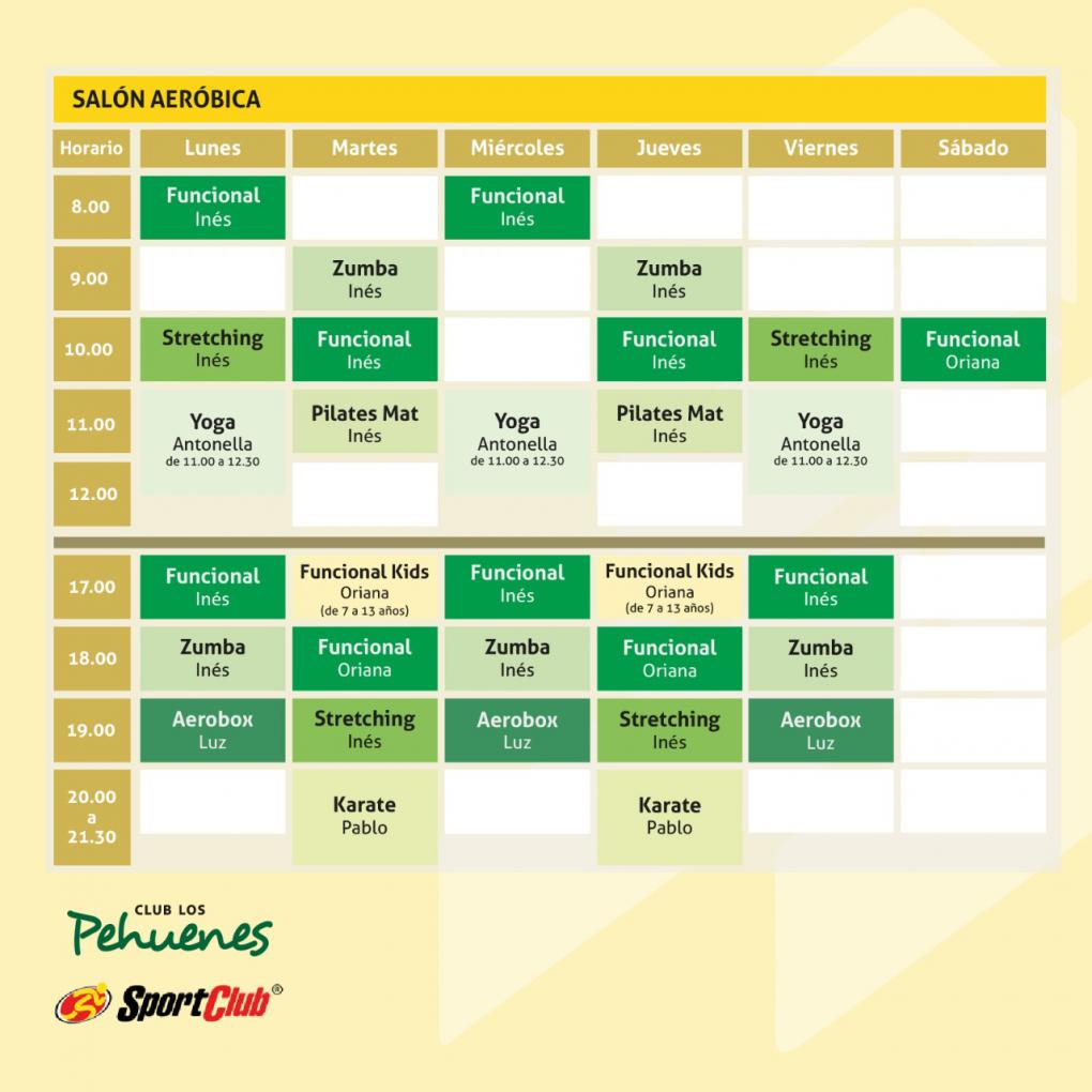 Actividades semanales SAL&Oacute;N AER&Oacute;BICA