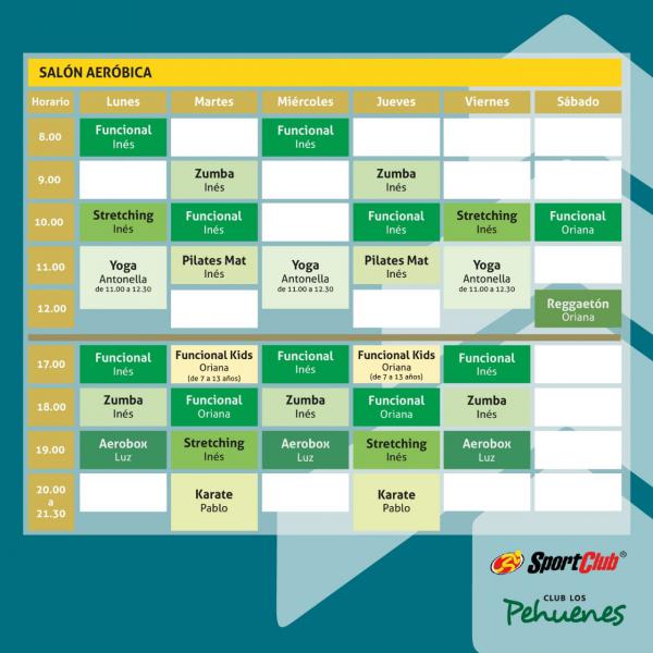 Actividades semanales SAL&Oacute;N AER&Oacute;BICA