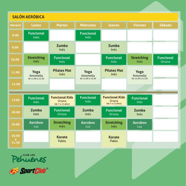 Actividades semanales SAL&Oacute;N AER&Oacute;BICA