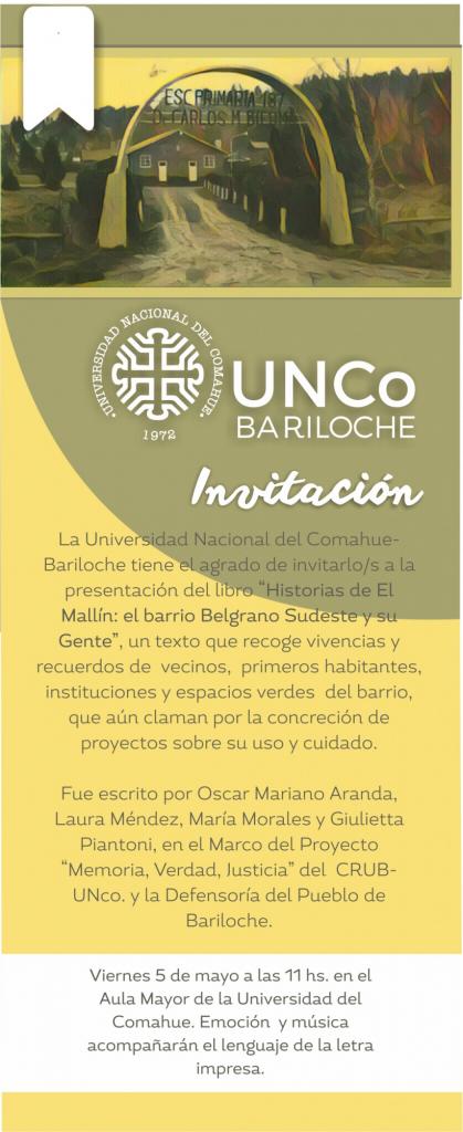 Recordatorio: Presentaci&oacute;n del libro &#147;Historias de El Mall&iacute;n: el barrio Belgrano Sudeste y su Gente&#148;