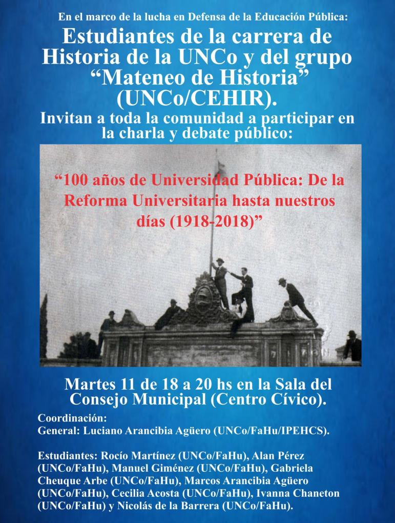 Clase p&uacute;blica de Estudiantes de Historia sobre la Reforma Universitaria