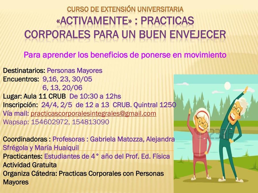 &#147;Activamente": Pr&aacute;cticas corporales con personas mayores para un buen envejecer