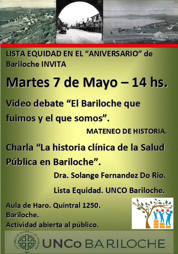Charla debate y video sobre la historia de Bariloche - martes 7/5 14hs.