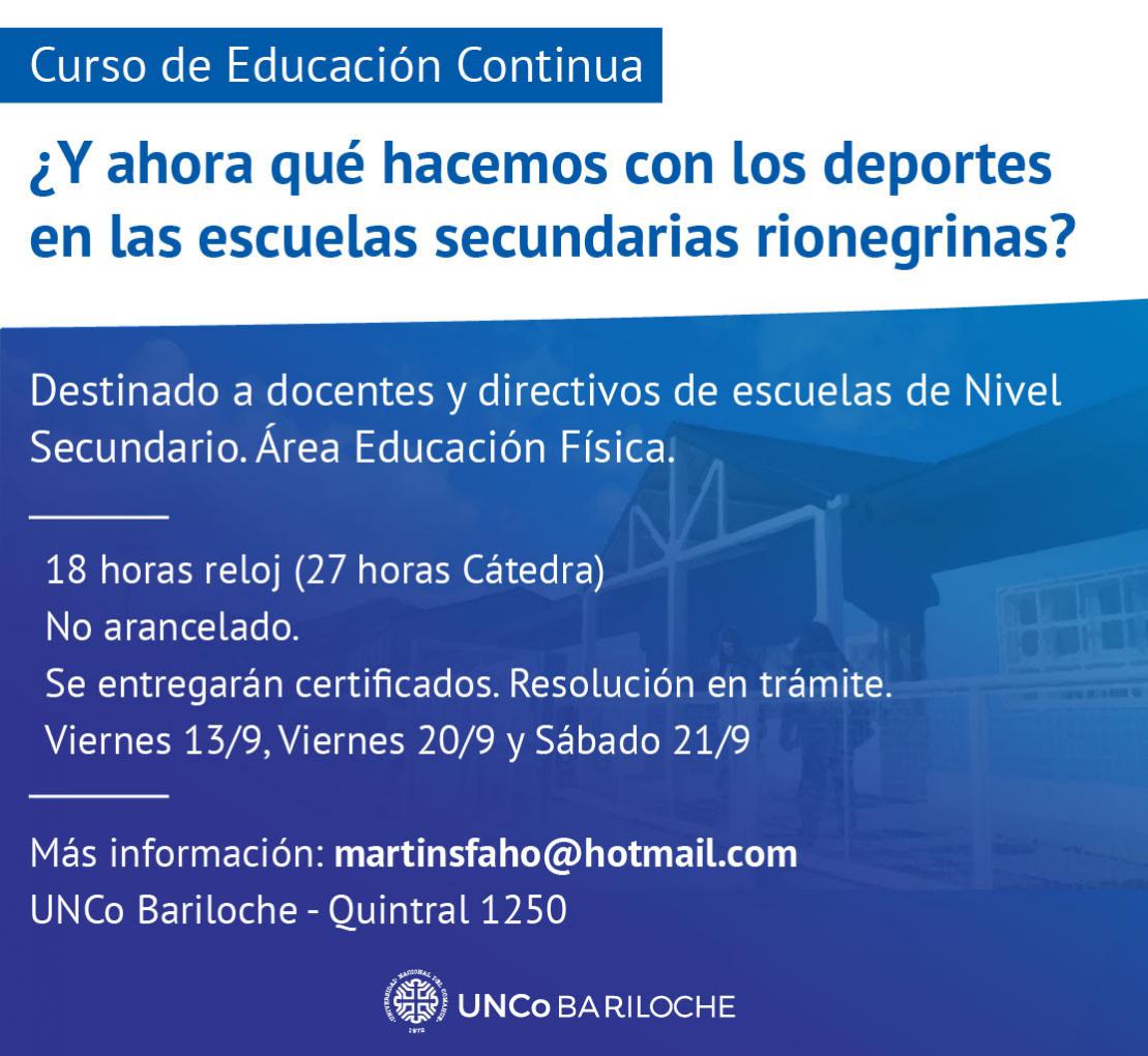 Curso de Formaci&oacute;n Continua: &iquest;Y ahora qu&eacute; hacemos con los deportes en las escuelas secundarias rionegrinas?