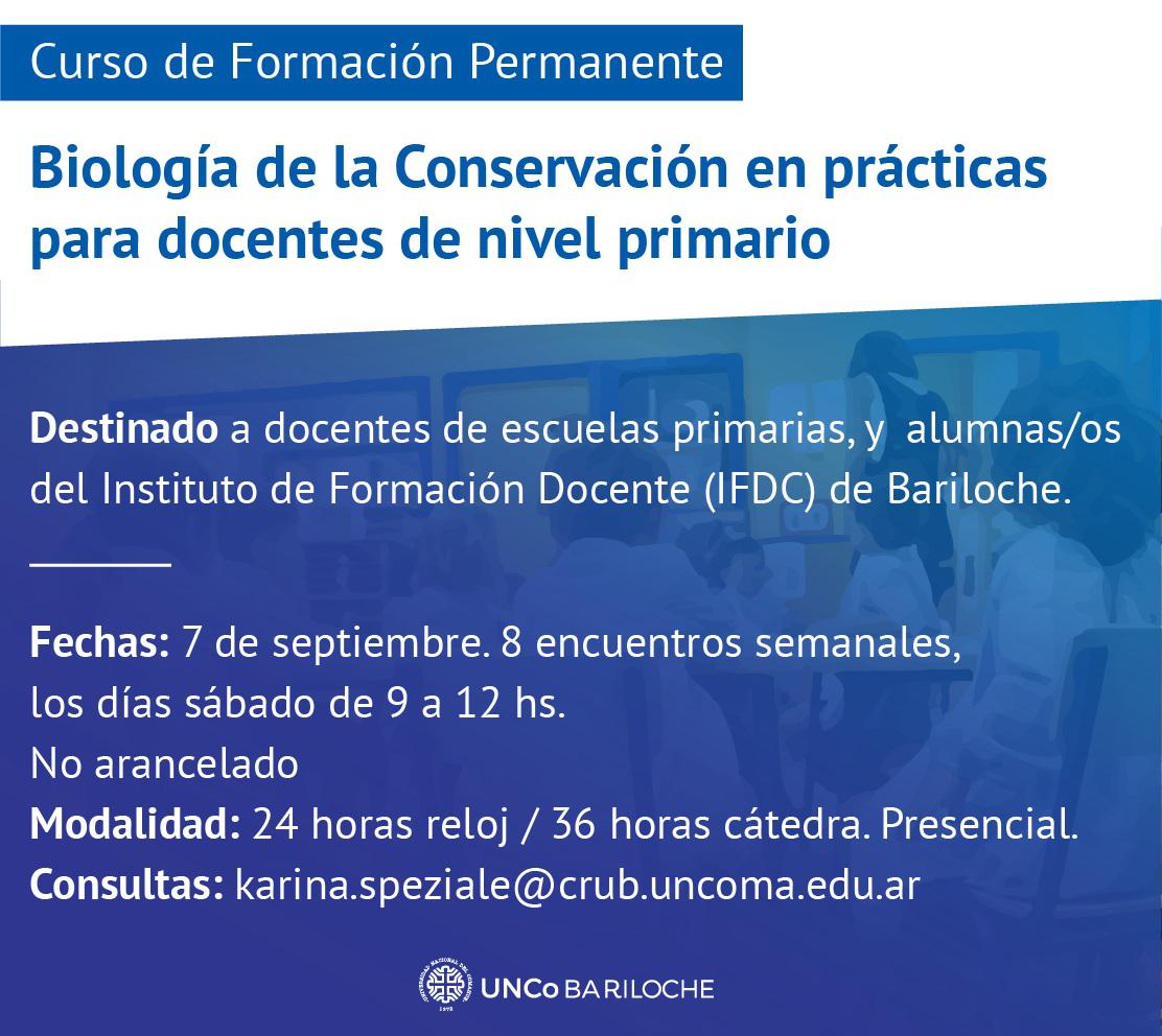 Curso de Formaci&oacute;n Permanente: Biolog&iacute;a de la Conservaci&oacute;n en pr&aacute;cticas para docentes de nivel primario