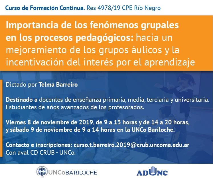 Curso de Formaci&oacute;n Cont&iacute;nua: "Importancia de los fen&oacute;menos grupales en los procesos pedag&oacute;gicos"