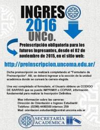 Fin de inscripciones UNCo 2016