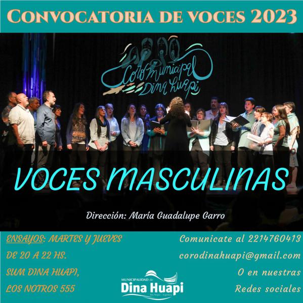 Nueva convocatoria de voces masculinas del Coro Municipal Dina Huapi.