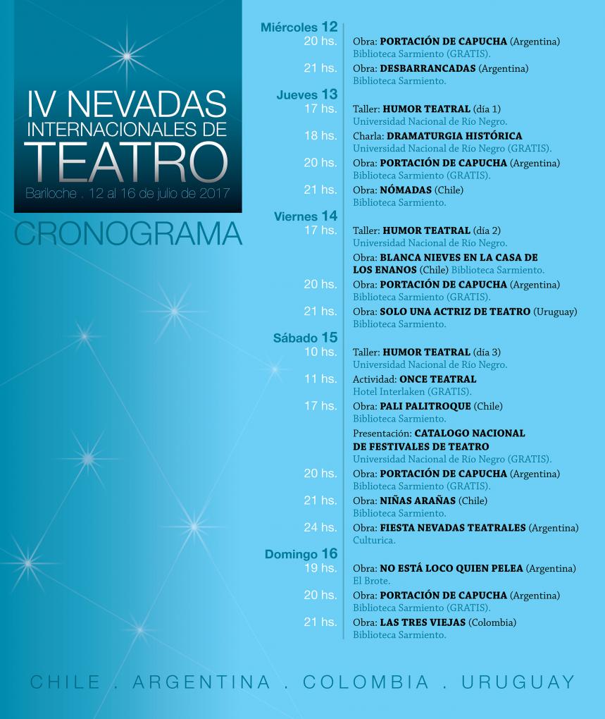 IV NEVADAS INTERNACIONALES DE TEATRO de Bariloche, que se realizar&aacute; enre el 12 y 16 de julio.