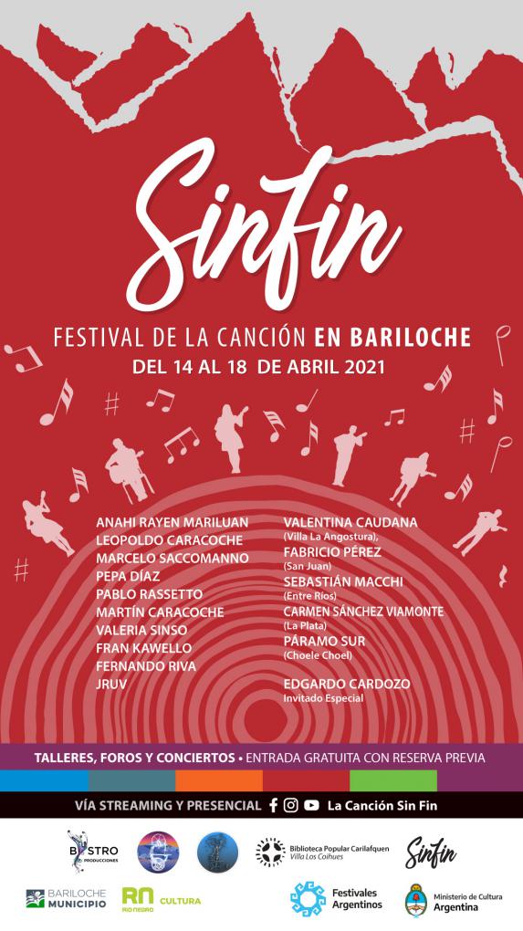 La primera edici&oacute;n del Festival de la Canci&oacute;n Sin Fin en Bariloche ser&aacute; de manera virtual, libre y  gratuita del 14 al 18 de abril