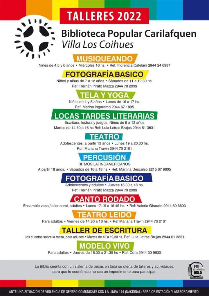 Talleres 2022 - Biblioteca Popular Carilafquen
