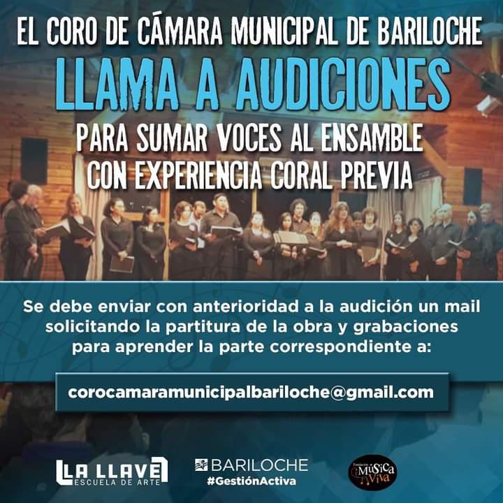 El Coro de C&aacute;mara Municipal de Bariloche llama a audiciones para sumar voces al ensamble con experiencia coral previa. 