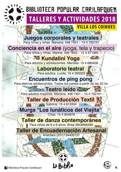 Talleres en la Biblioteca Popular Carilafquen