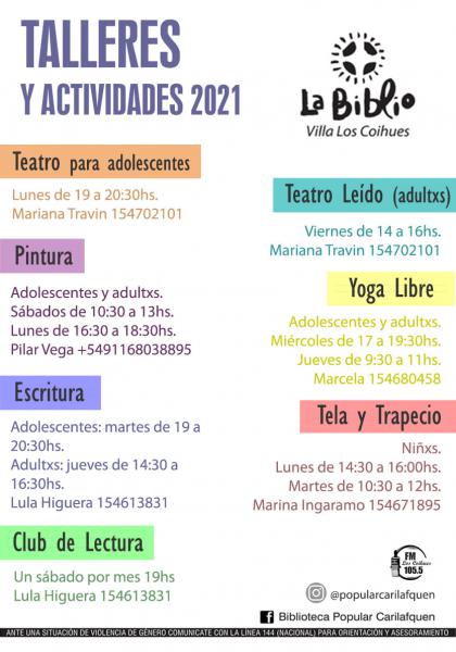 Talleres y actividades 2021 en La Biblio