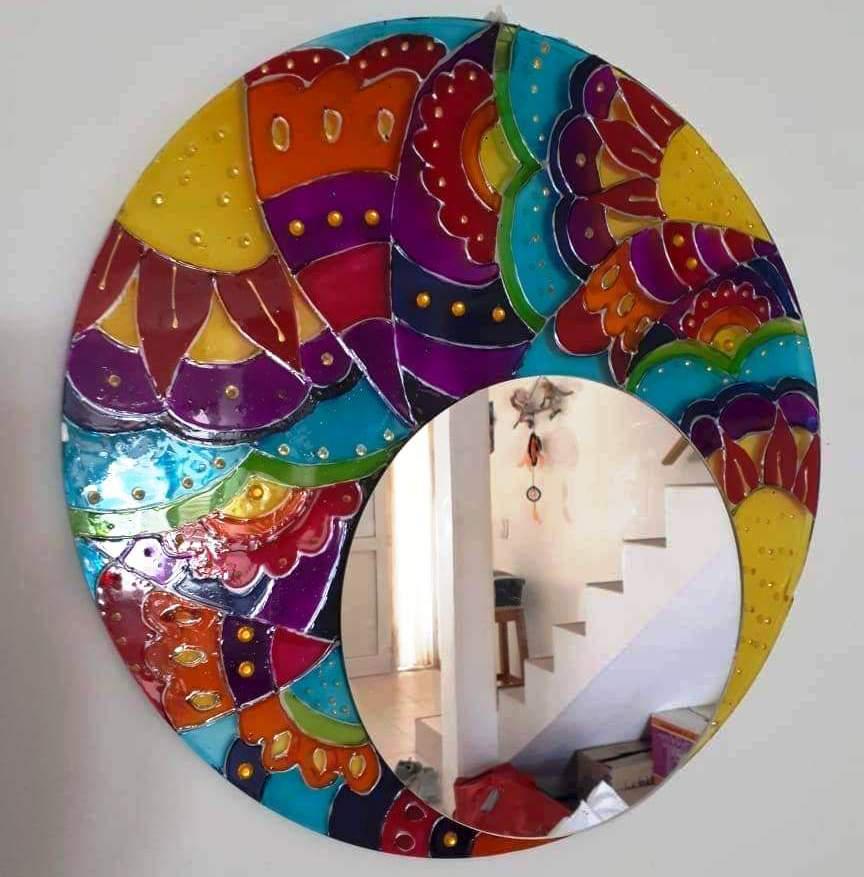 Espejo Artesanal- Simil Vitro sobre vidrio - Esfera - $ 750
