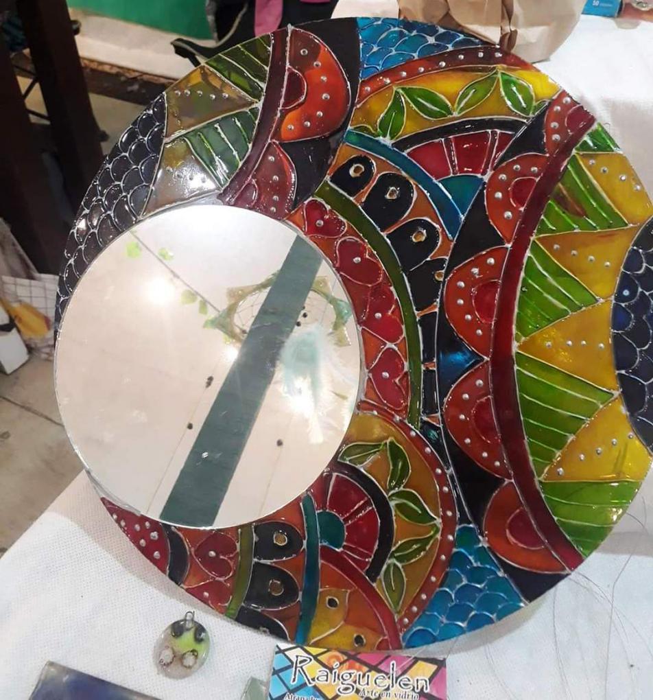 Espejo Artesanal- Simil Vitro sobre vidrio - Esfera - $ 750