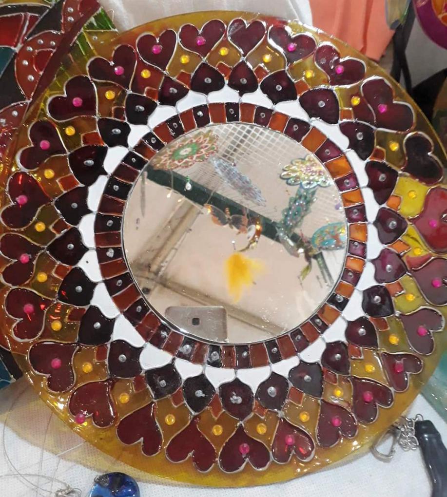 Espejo Artesanal- Simil Vitro sobre vidrio - Esfera - $ 850