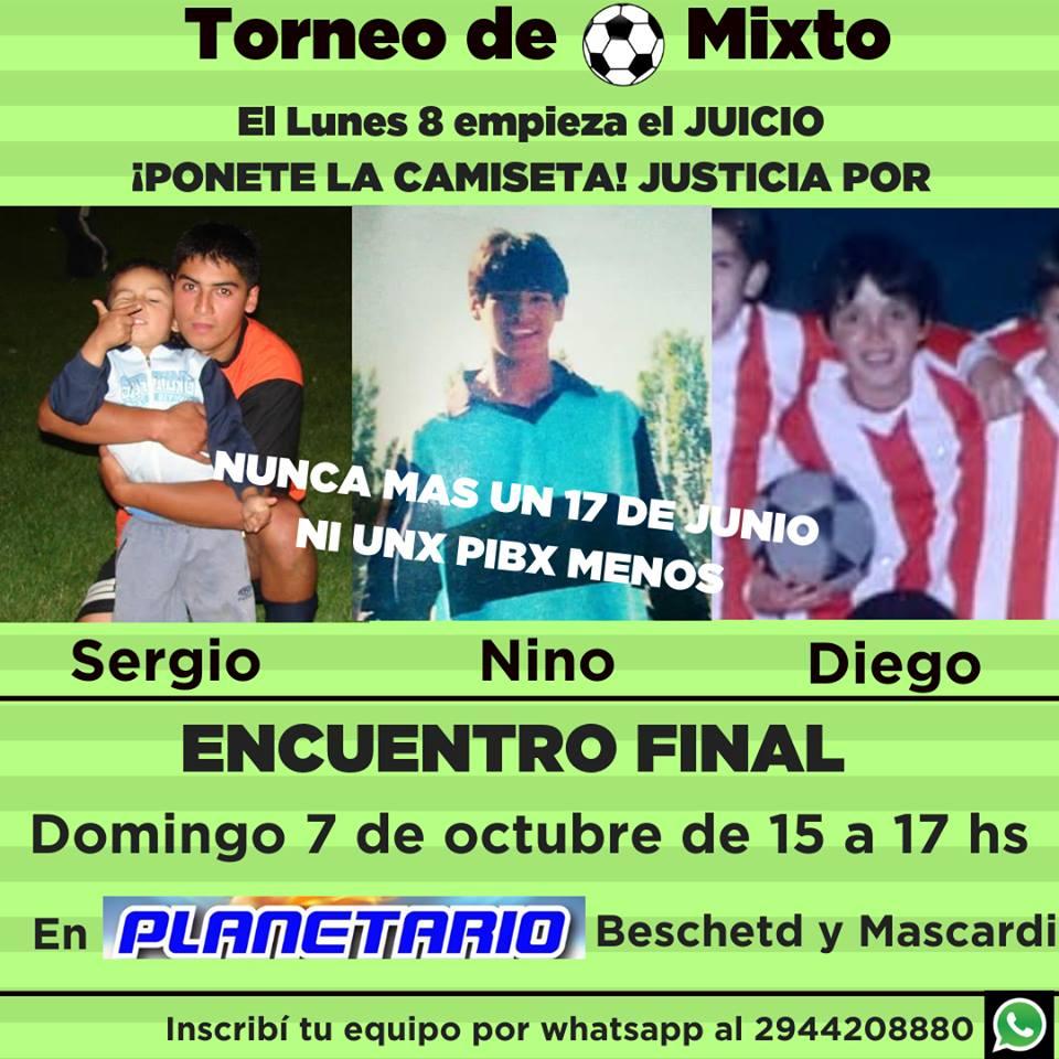 Torneo de futbol: "Justicia por Diego, Nino y Sergio"