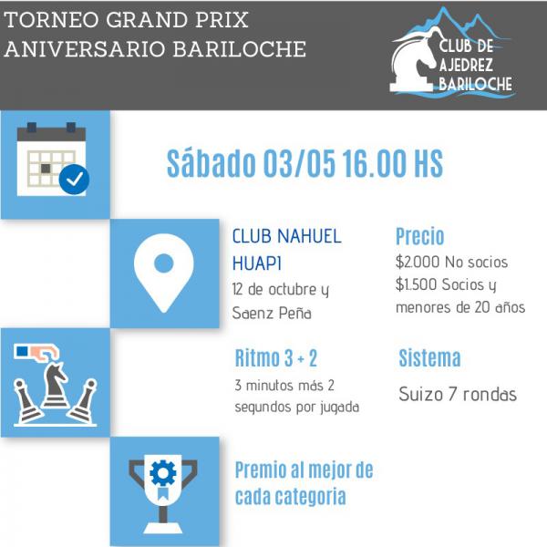 AJEDREZ  EL GRAND PRIX ANIVERSARIO DE S.C. DE BARILOCHE SE JUGAR&Aacute; EL S&Aacute;BADO 3 DE MAYO
