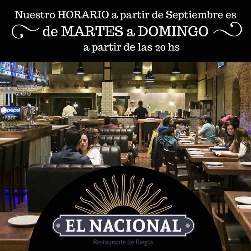 A partir del Mes de Septiembre nuevamente nuestro horario es de: Martes a Domingo a partir de las 20 hs