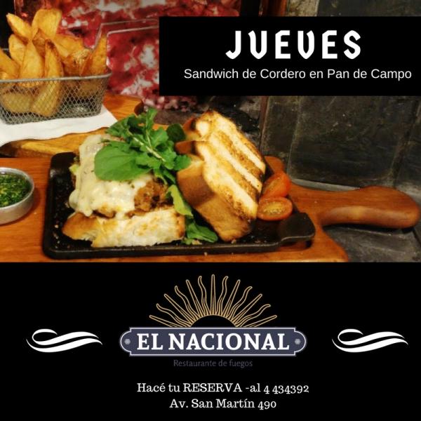 Jueves en El NAcional Sandwich de Cordero en pan de campo!