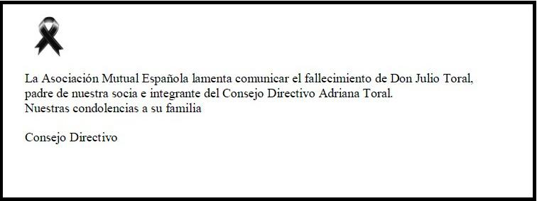 Condolencias por el fallecimiento de Julio Toral