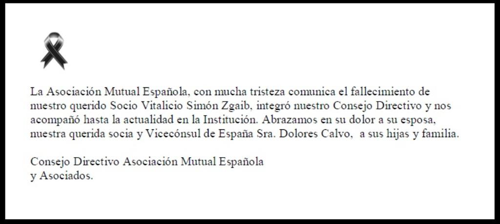 Condolencias por el fallecimiento de Sim&oacute;n Zgaib