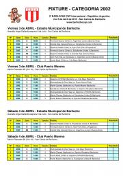 Fixture Bariloche Cup Categor&iacute;a 2002 Viernes 3 y Sabado 4