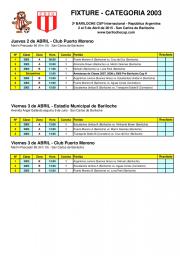Fixture Bariloche Cup Categor&iacute;a 2003 Jueves 2 y Viernes 3  