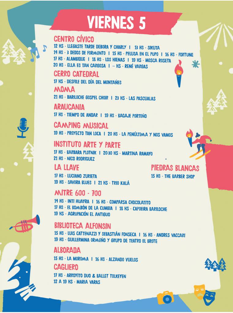 Agenda  Viernes 5 Fiesta Nacional de la Nieve