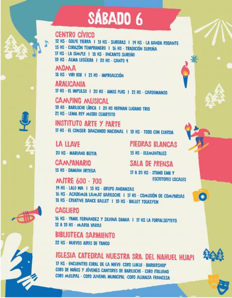 Agenda  S&aacute;bado 6 Fiesta Nacional de la Nieve 2022